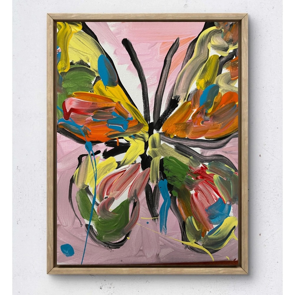 Oman Original Butterfly Abstract Acrylic Painting on Canvas 8x10 Framed Style